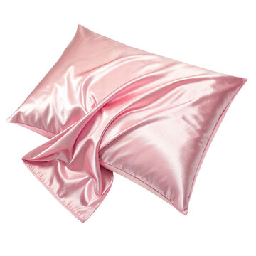 Soft pink satin pillowcase with a smooth texture and elegant drape isolated on transparent background