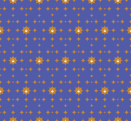 A seamless purple and gold star burst pattern ideal for backgrounds, textiles, and wallpapers.