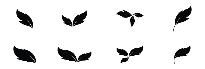 Black dark isolated leaf icon set on white page.  Vector isolated leaf icons on white background.  Nature black leaf icon set on white page. EPS 10. 