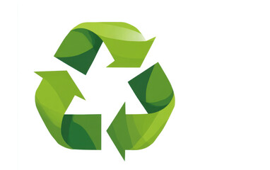 Obraz premium Green recycling symbol illustration featuring three curved arrows made of leaves, representing sustainability and environmental awareness with a clean design and vibrant colors
