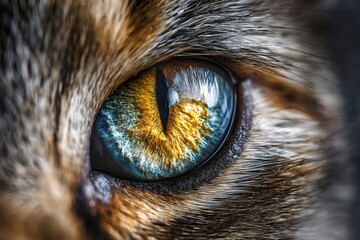 Cat eye macro showing vibrant heterochromia pupil