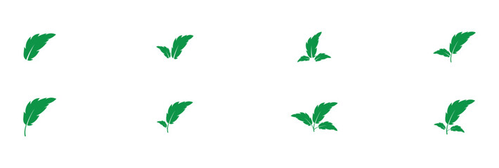 Green isolated leaf icon set on white page.  Vector isolated leaf icons on white background.  Nature leaf icon set on white page. EPS 10.  Green leaf icons set on white page. EPS 10. 