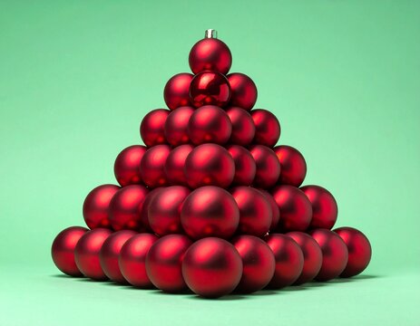 &Aacute;rbol de Navidad moderno completamente construido con esferas navide&ntilde;as de color rojo brillante y acabado metalizado. Las bolas est&aacute;n organizadas en forma de &aacute;rbol piramidal