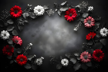 a black and white Poland independence Day celebration abstract background in national flag colours with flowers.	