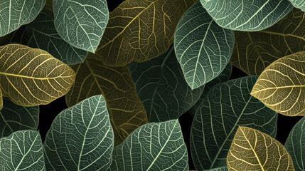 Organic Harmony: A captivating montage of leaves showcases a medley of rich greens and yellows, creating an enchanting natural symphony.