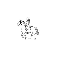 Black and white line art of a beautiful woman with perfect body riding horse elegant minimalist illustration