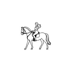 Black and white line art of a beautiful woman with perfect body riding horse elegant minimalist illustration