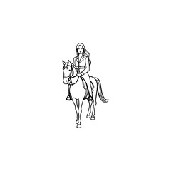 Black and white line art of a beautiful woman with perfect body riding horse elegant minimalist illustration