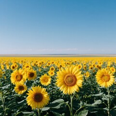 Fototapeta premium Sunflower field under clear blue sky in summer