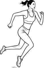 Black and White Silhouette of a Woman Running on White Background Minimalist Fitness Illustration