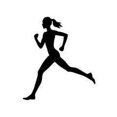 Black and White Silhouette of a Woman Running on White Background Minimalist Fitness Illustration