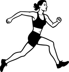 Black and White Silhouette of a Woman Running on White Background Minimalist Fitness Illustration