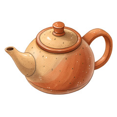 clay teapot with small imperfections and earthy tones on a white background.