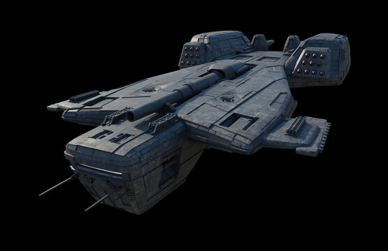 Interstellar Missile Cruiser Space Ship - Front View, 3d digitally rendered science fiction illustration