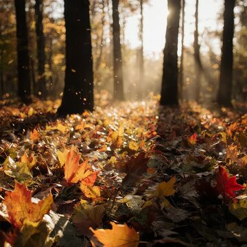 Golden Hour Autumn Forest Floor Panning Background. The slow panning motion and warm sunlight create a peaceful and beautiful background for Thanksgiving, fall, or nature-themed projects.