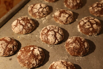 close up of chocolate cookies with sugar