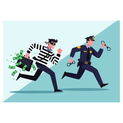 Police chase thief running with stolen money.