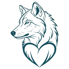 Wolf head with heart, a symbol of love and loyalty.