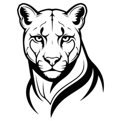 Elegant Cougar Portrait - A Striking Black and White Illustration.