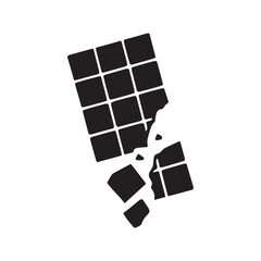Dark chocolate bar silhouette with broken pieces scattered