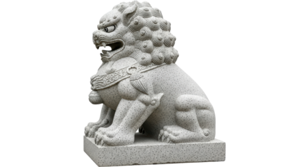 Isolated guardian lion statue, a traditional symbol of protection and guardian of Asian cultures