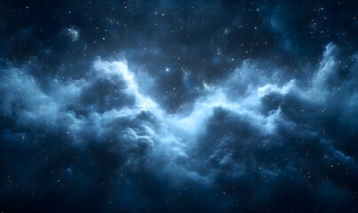 Fototapeta premium A captivating view of a nebula with bright blue clouds and twinkling stars in the night sky above