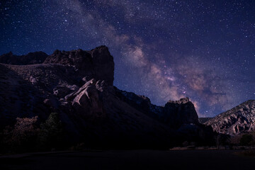 view from road trip at night sky and landscape of red sandstone