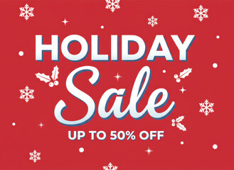 Naklejka premium Holiday Sale Up to 50% Off on Red Background with Snowflakes 