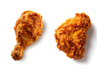 Close up image of delicious and crispy fried chicken on white background