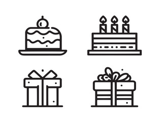 Stylish Birthday Celebration Symbols Minimal Line Art Vector Design