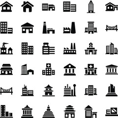 Fototapeta premium Collection of diverse building icons representing various architectural styles and functions