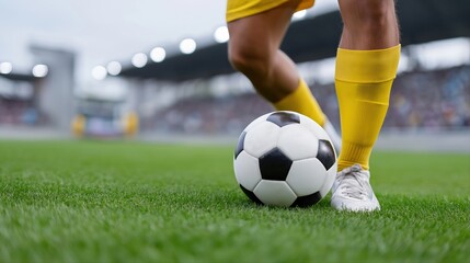 Young male soccer player in yellow uniform on field during game
