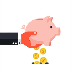 Conceptual business illustration of withdrawing investment capital from a piggy bank