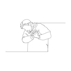 One continuous line drawing concept of heart attack, for shortness of breath, love pain, very strong emotion