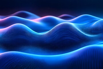 Abstract blue and pink waves with a textured surface under a dark background gradient effect