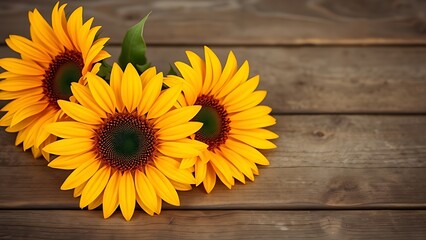 Golden-toned sunflower arrangement on rustic wood, radiating warmth and rustic charm.