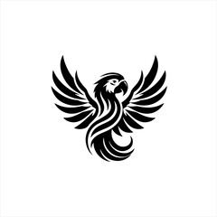 Stylized black macaw parrot emblem with wings spread