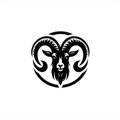 Stylized black ram head silhouette emblem with circular design