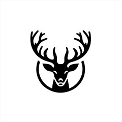 Stylized black silhouette of a deer head with antlers in a circle
