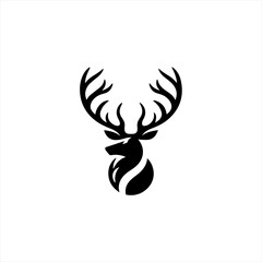 Stylized black deer head silhouette with antlers on white background