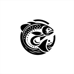 Stylized black fish silhouette in circular design