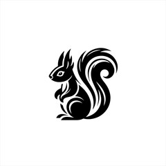 Naklejka premium Stylized black squirrel silhouette with bushy tail on white background