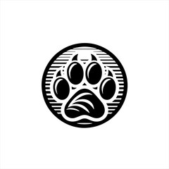 Fototapeta premium Stylized black paw print emblem with stripes in a circle