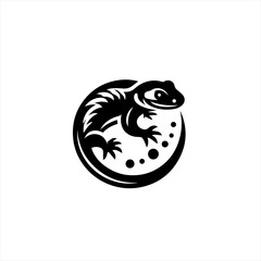 Stylized black lizard in circle logo design