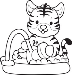 Coloring book of cute tiger character vector clip art for children.  