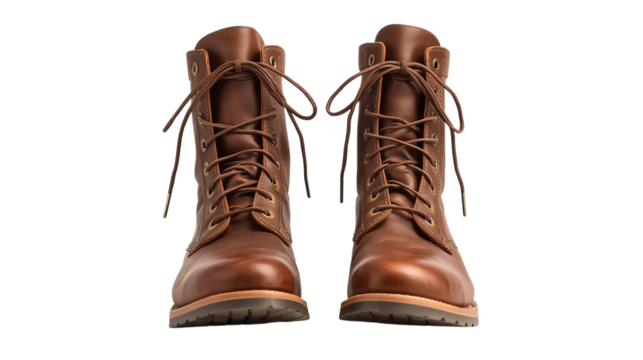 Vector illustration of a pair of brown leather laceup boots, isolated on transparent background
