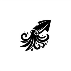 Stylized black squid logo with flowing tentacles and water splashes