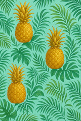 Tropical Pineapple Paradise Pattern, Golden Pineapple Seamless Background, Pineapple Summer Vibes Wallpaper, Exotic Pineapple Fruit Pattern Design