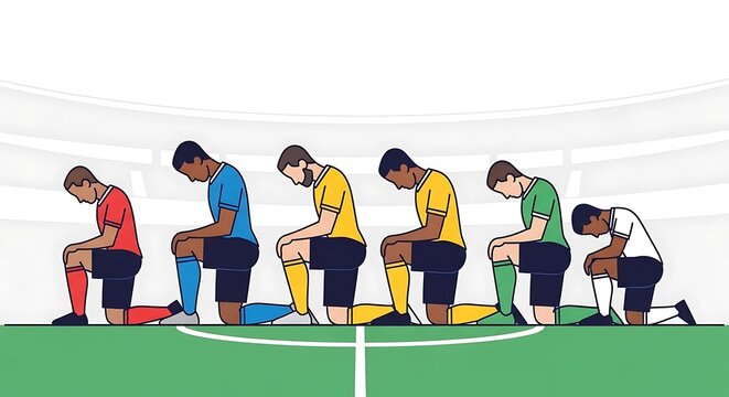 Soccer Players in Various Colors Taking a Knee