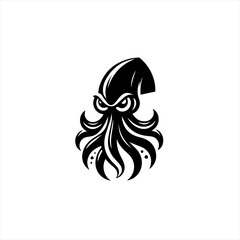 Fototapeta premium Stylized black silhouette of a fierce squid with tentacles